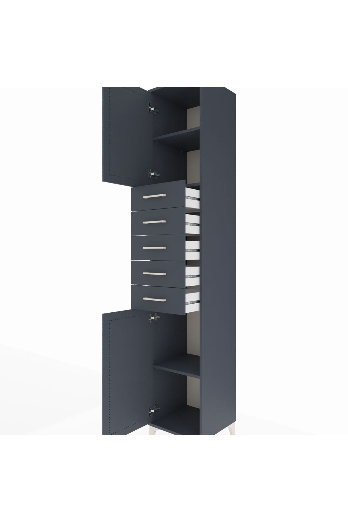 Hyperion Dolap 3 Raflı 5 Çekmeceli 2 Kapaklı 44x44x243 Antrasit-Antrasit