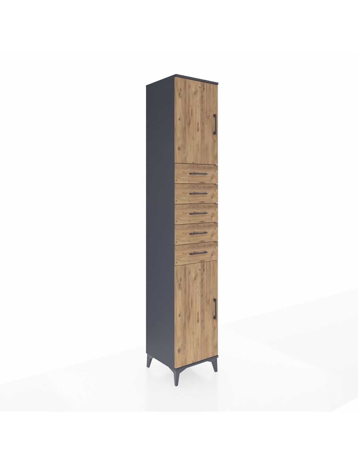 Hyperion Dolap 3 Raflı 5 Çekmeceli 2 Kapaklı 44x44x243 Antrasit-Çam