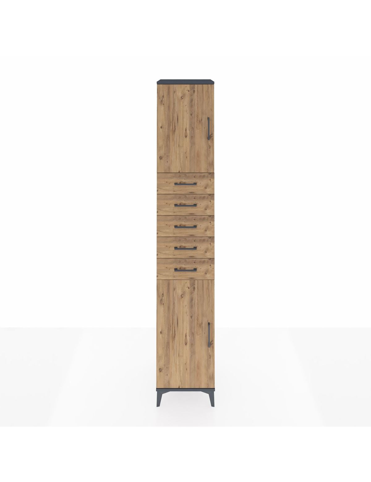 Hyperion Dolap 3 Raflı 5 Çekmeceli 2 Kapaklı 44x44x243 Antrasit-Çam