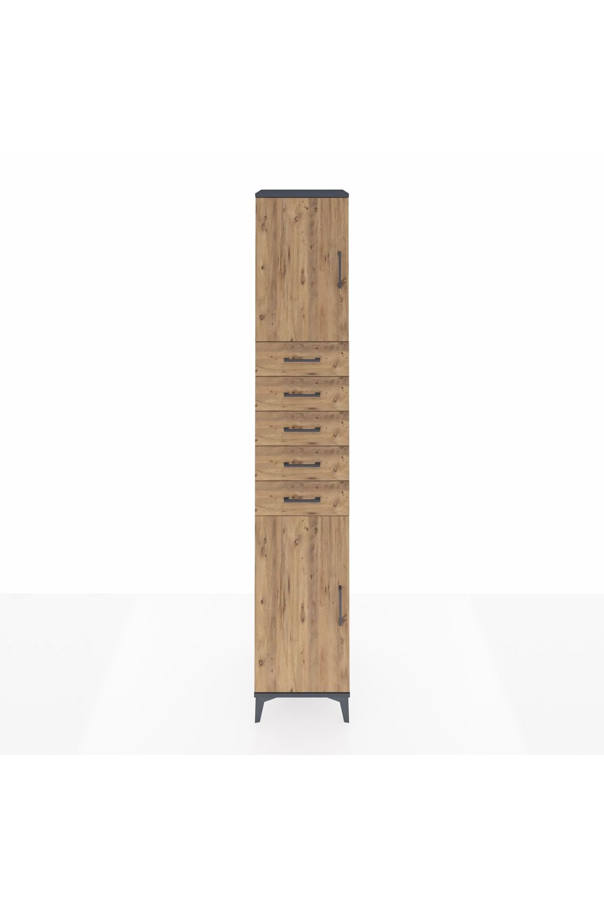 Hyperion Dolap 3 Raflı 5 Çekmeceli 2 Kapaklı 44x44x243 Antrasit-Çam