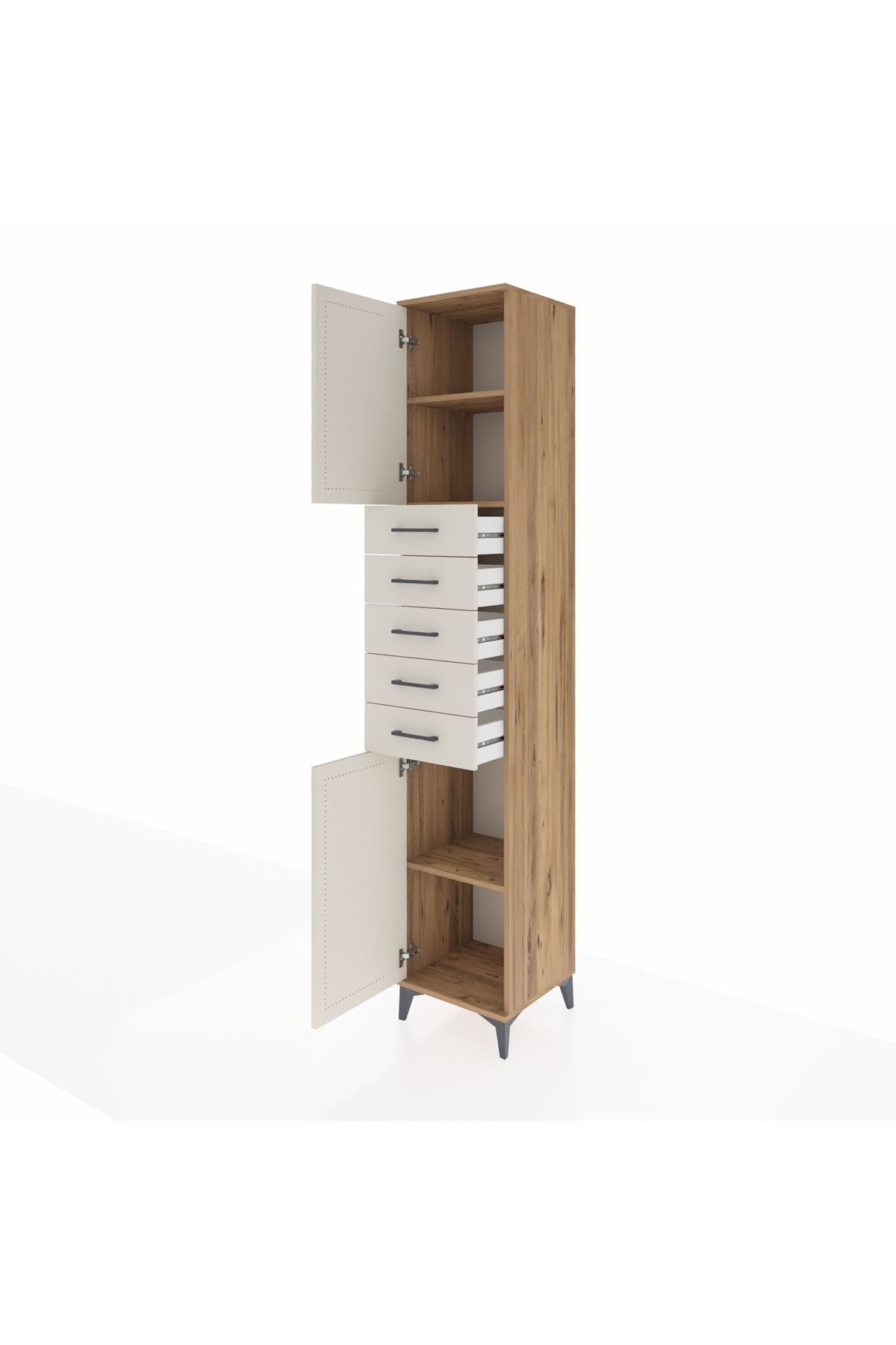 Hyperion Dolap 3 Raflı 5 Çekmeceli 2 Kapaklı 44x44x243 Çam-Aytaşı