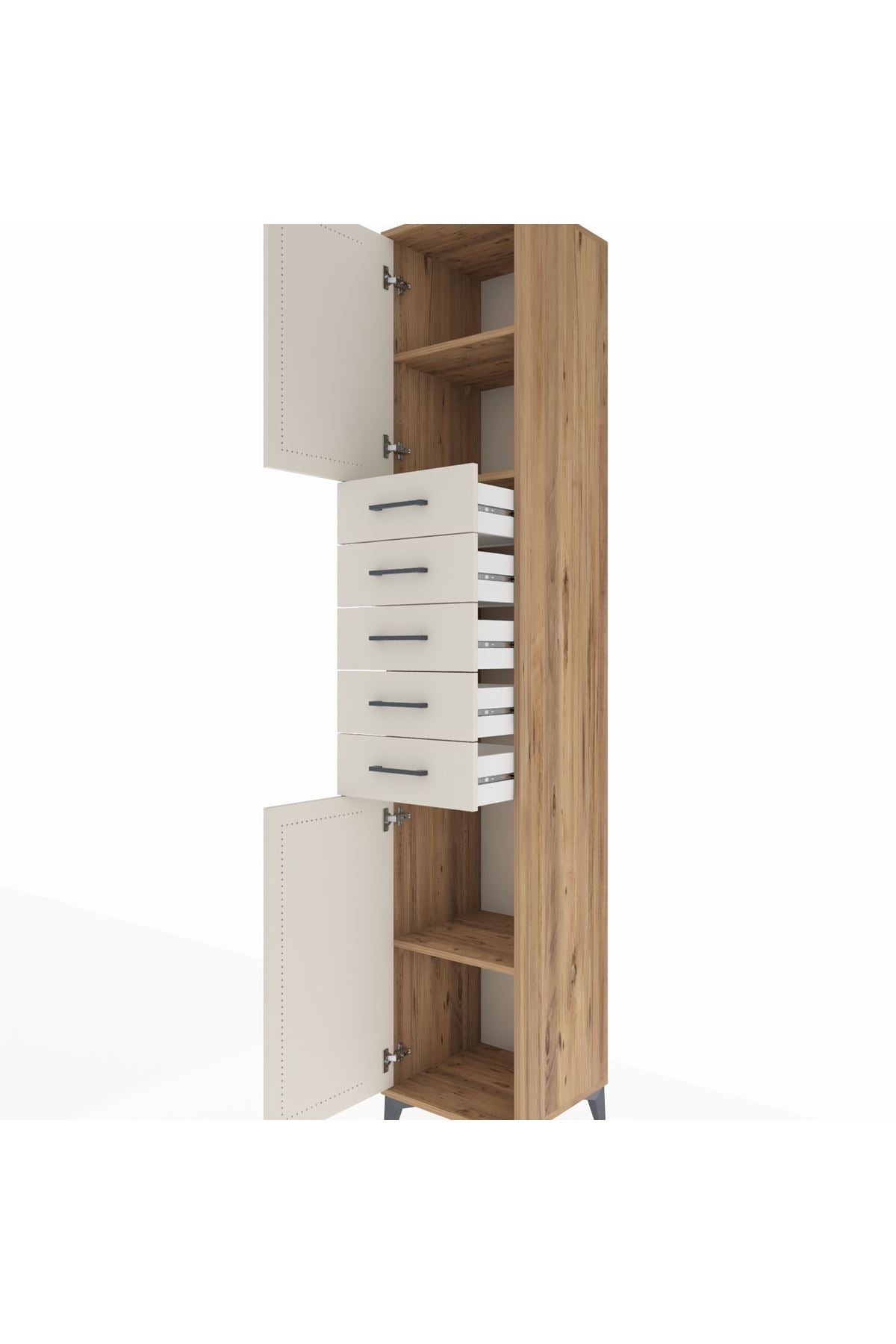 Hyperion Dolap 3 Raflı 5 Çekmeceli 2 Kapaklı 44x44x243 Çam-Aytaşı