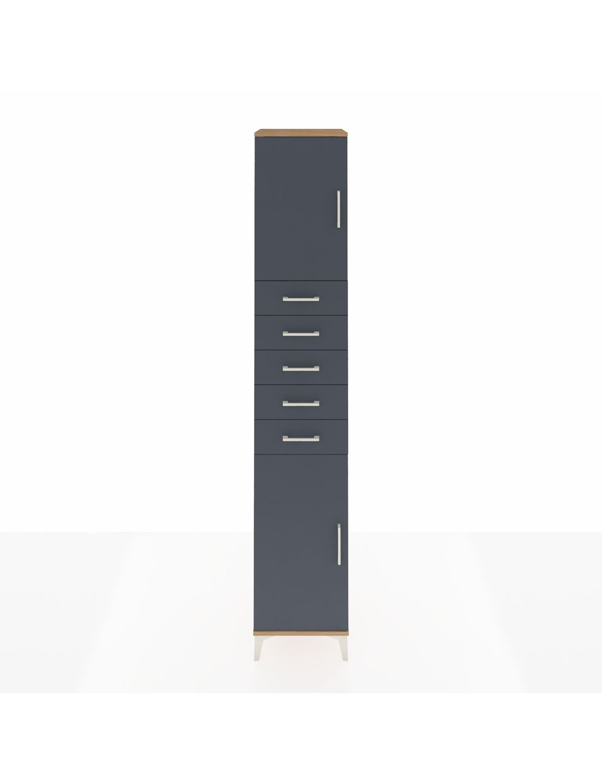 Hyperion Dolap 3 Raflı 5 Çekmeceli 2 Kapaklı 44x44x243 Çam-Antrasit