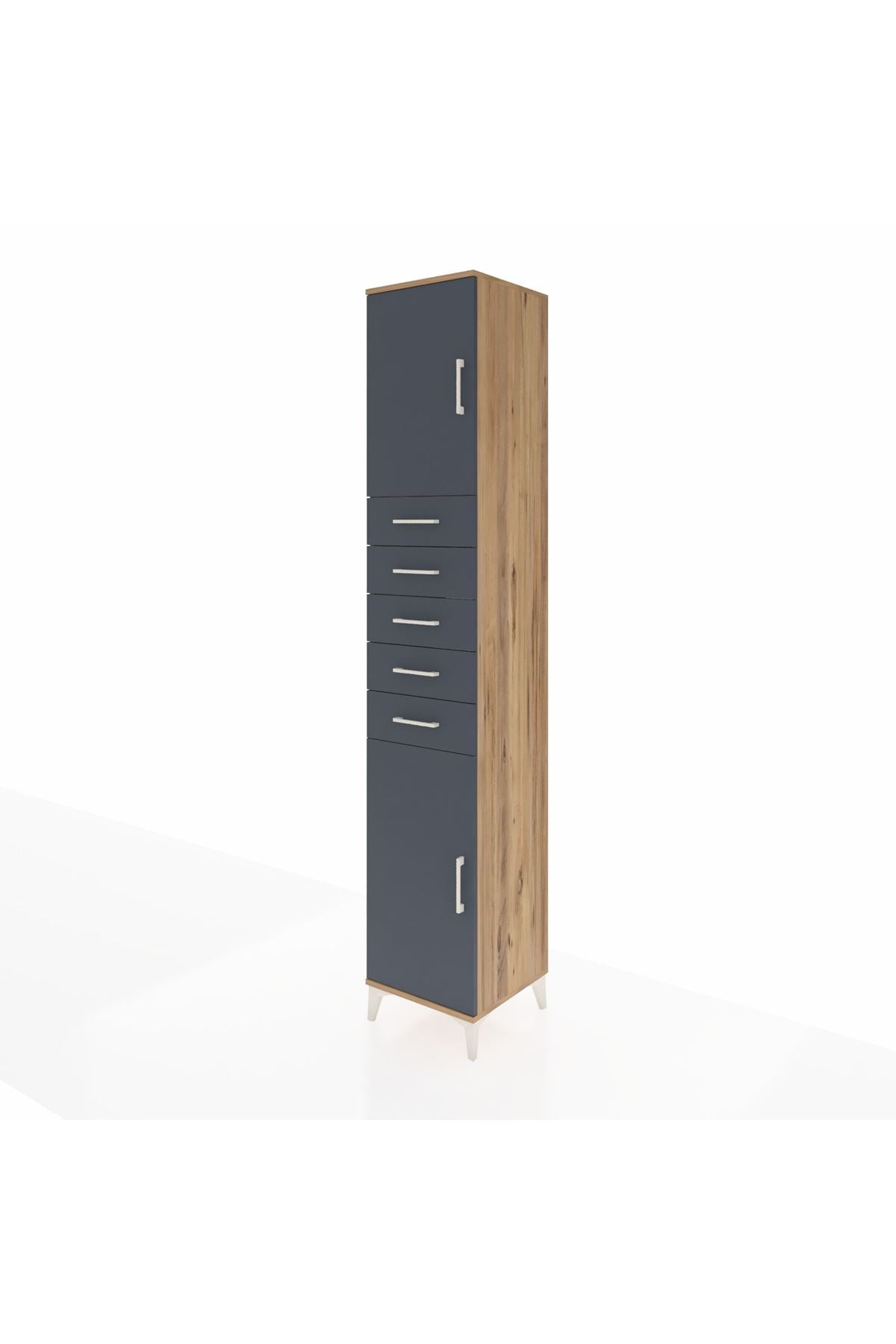 Hyperion Dolap 3 Raflı 5 Çekmeceli 2 Kapaklı 44x44x243 Çam-Antrasit