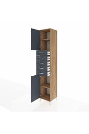 Hyperion Dolap 3 Raflı 5 Çekmeceli 2 Kapaklı 44x44x243 Çam-Antrasit