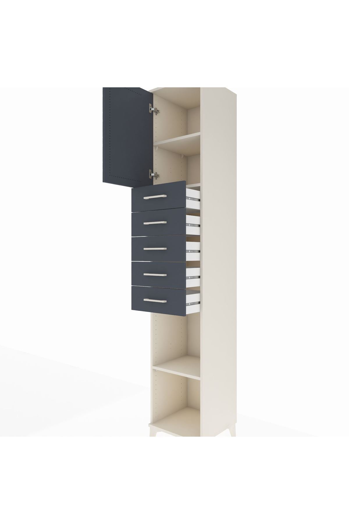 Hyperion Dolap 3 Raflı 5 Çekmeceli Tek Kapaklı 44x44x243 Aytaşı-Antrasit