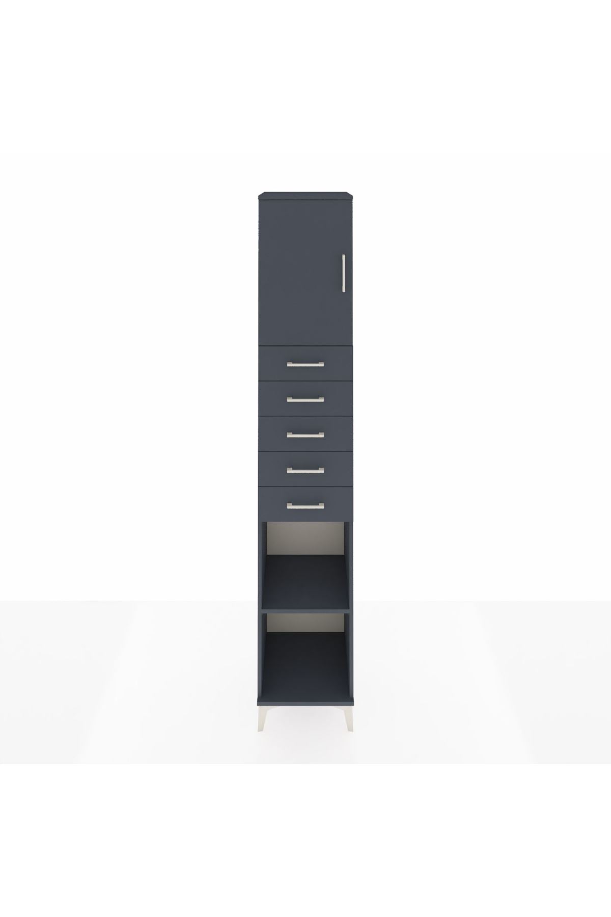 Hyperion Dolap 3 Raflı 5 Çekmeceli Tek Kapaklı 44x44x243 Antrasit-Antrasit