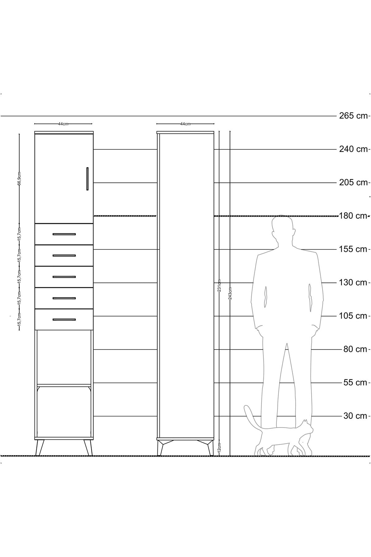 Hyperion Dolap 3 Raflı 5 Çekmeceli Tek Kapaklı 44x44x243 Antrasit-Antrasit
