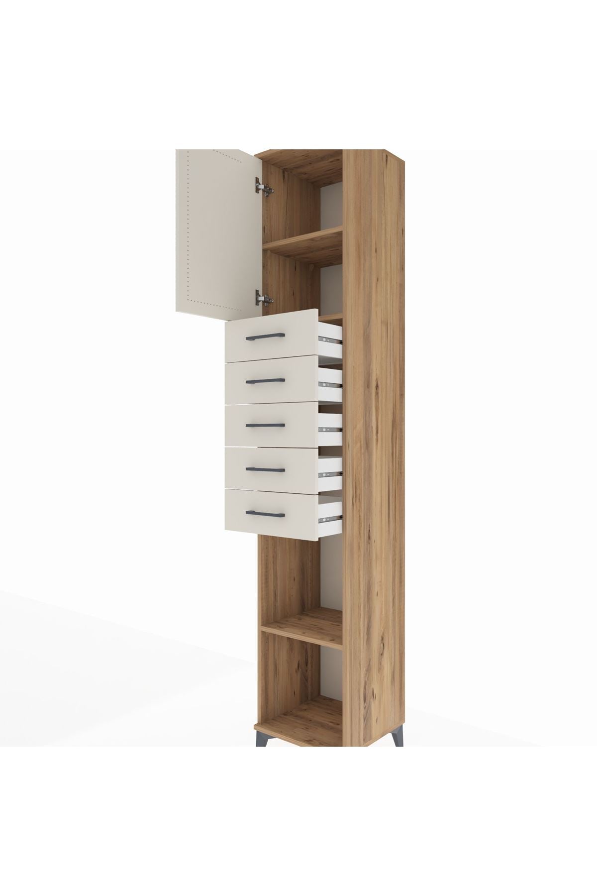 Hyperion Dolap 3 Raflı 5 Çekmeceli Tek Kapaklı 44x44x243 Çam-Aytaşı