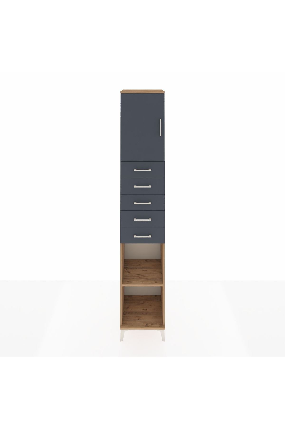 Hyperion Dolap 3 Raflı 5 Çekmeceli Tek Kapaklı 44x44x243 Çam-Antrasit