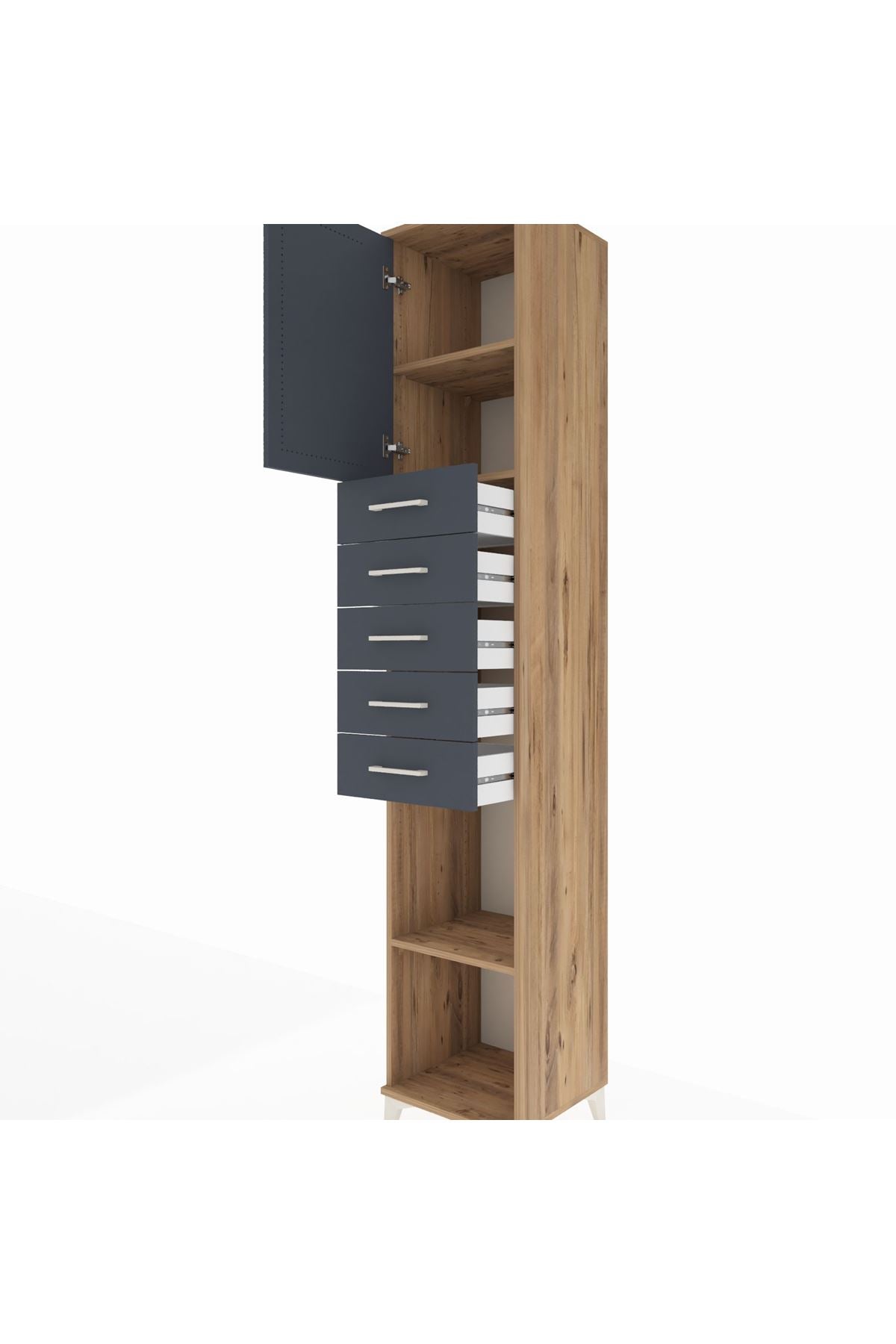 Hyperion Dolap 3 Raflı 5 Çekmeceli Tek Kapaklı 44x44x243 Çam-Antrasit