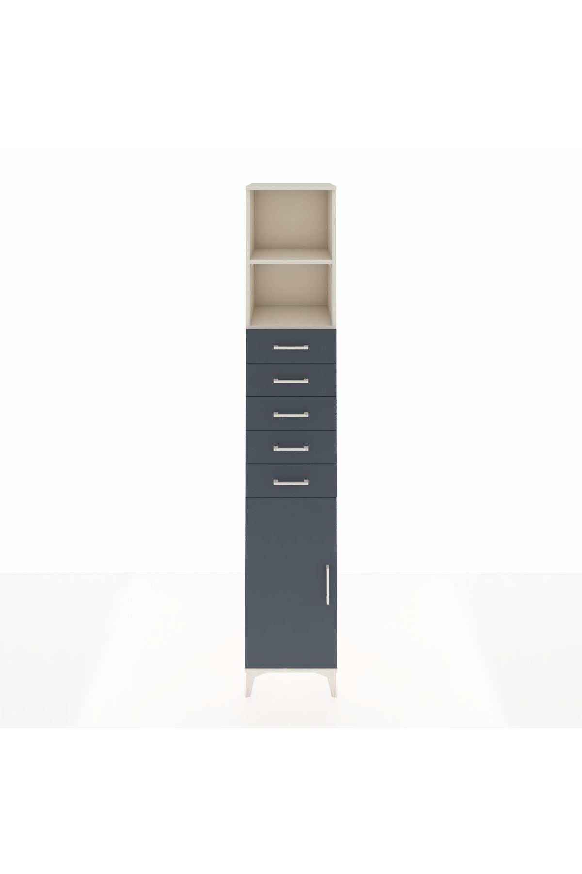 Hyperion Dolap 3 Raflı 5 Çekmeceli Tek Kapaklı 44x44x243 Aytaşı-Antrasit