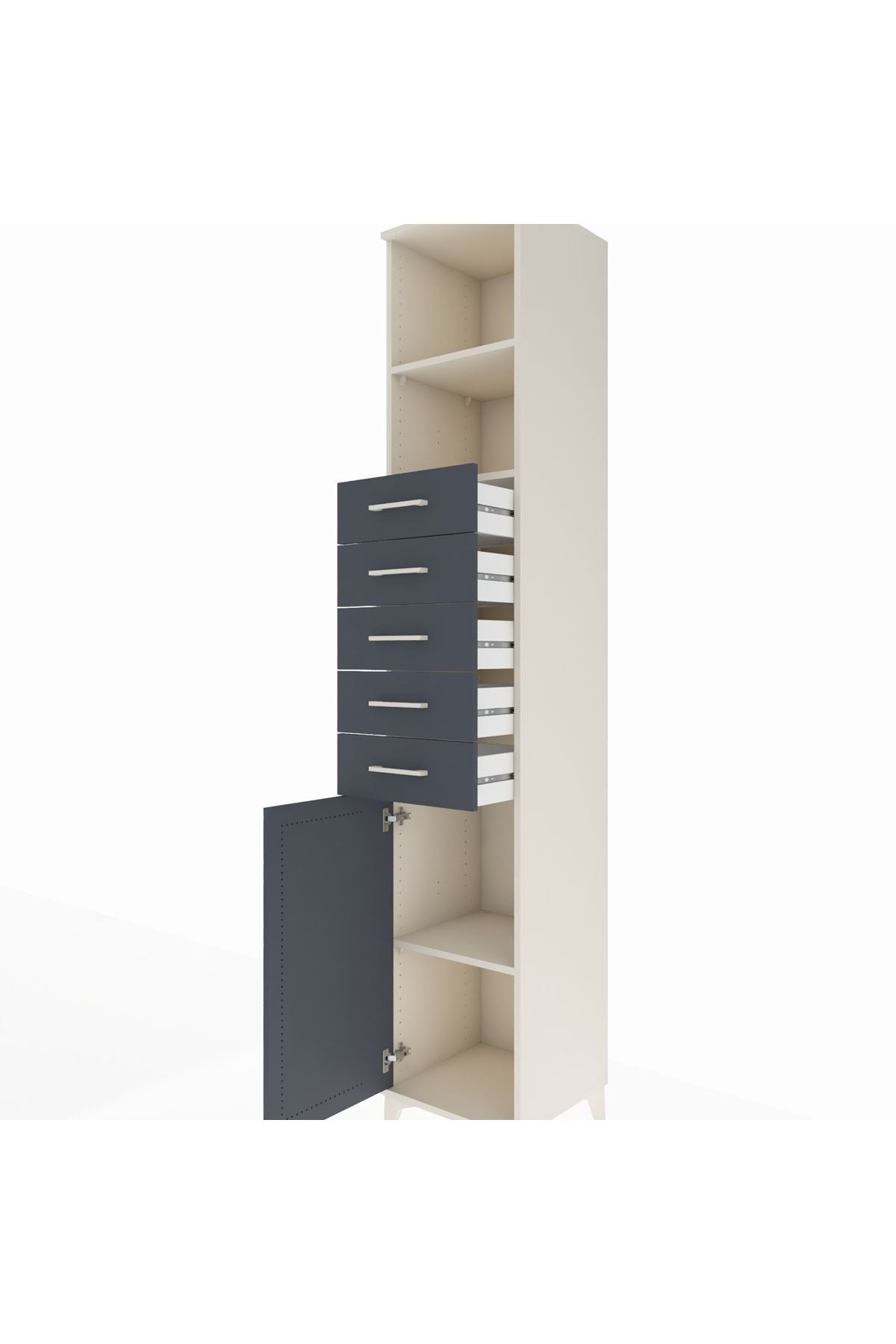 Hyperion Dolap 3 Raflı 5 Çekmeceli Tek Kapaklı 44x44x243 Aytaşı-Antrasit