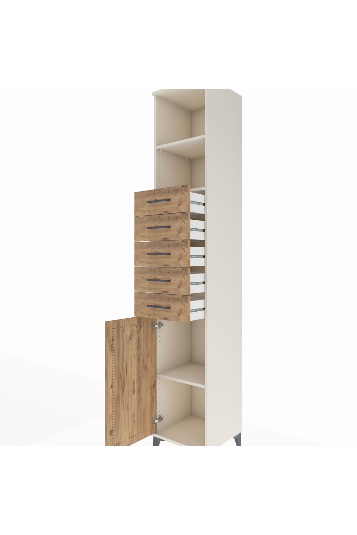 Hyperion Dolap 3 Raflı 5 Çekmeceli Tek Kapaklı 44x44x243 Aytaşı-Çam