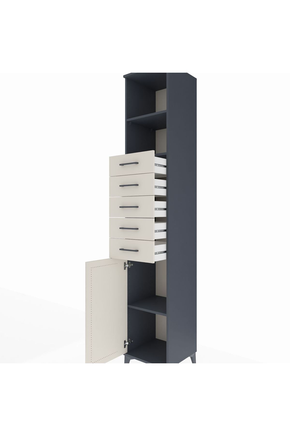 Hyperion Dolap 3 Raflı 5 Çekmeceli Tek Kapaklı 44x44x243 Antrasit-Aytaşı