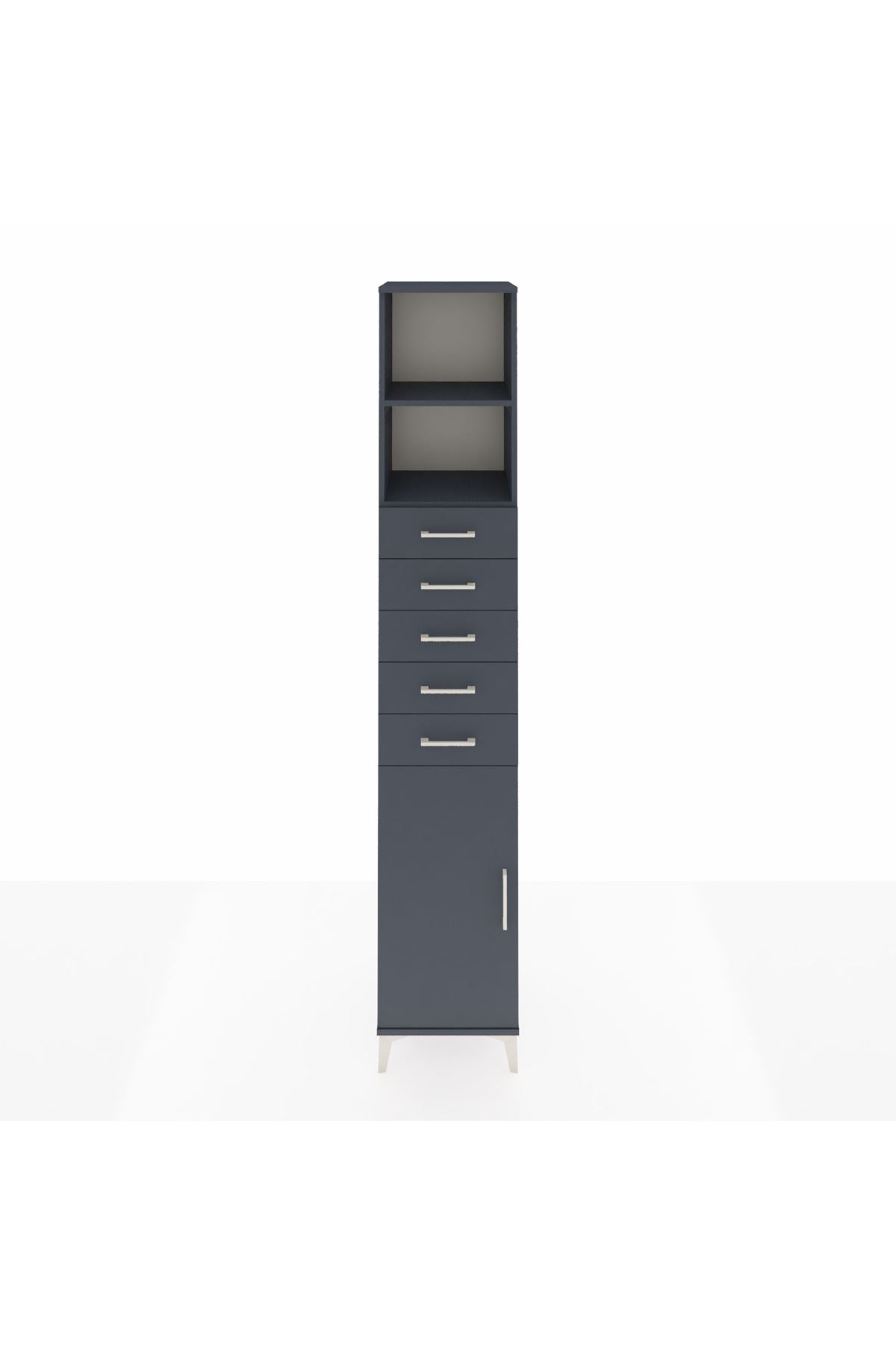 Hyperion Dolap 3 Raflı 5 Çekmeceli Tek Kapaklı 44x44x243 Antrasit-Antrasit