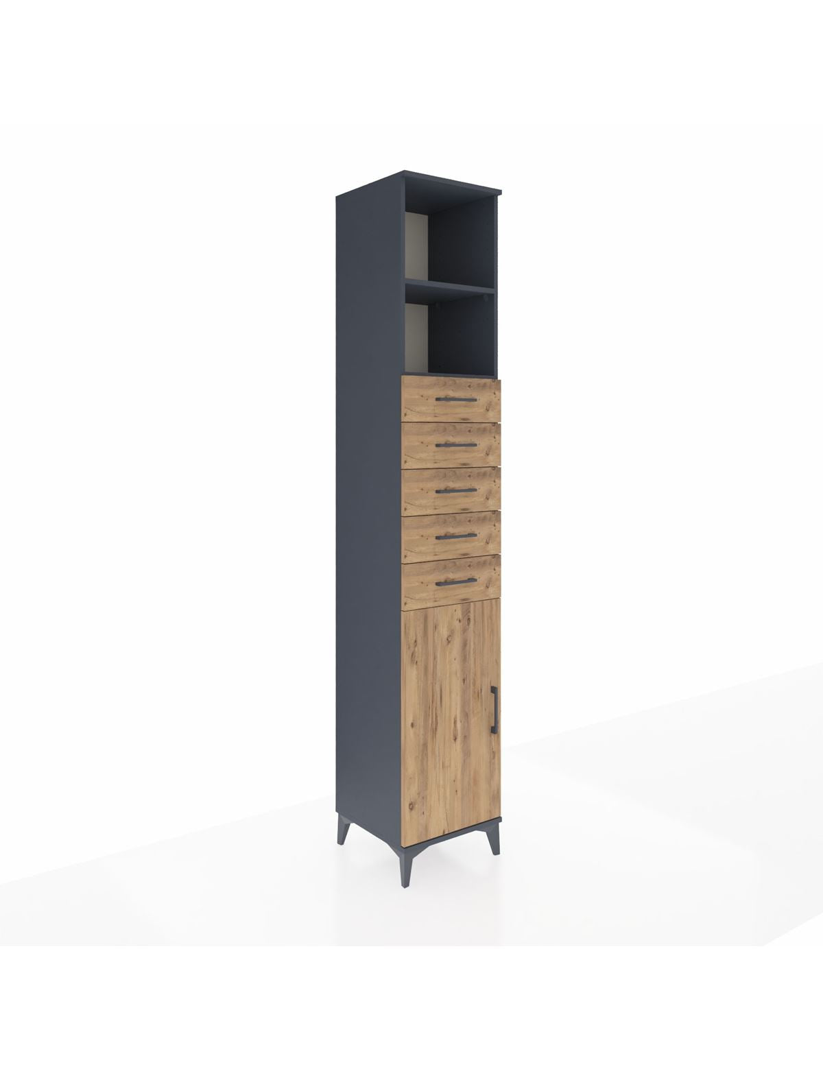 Hyperion Dolap 3 Raflı 5 Çekmeceli Tek Kapaklı 44x44x243 Antrasit-Çam