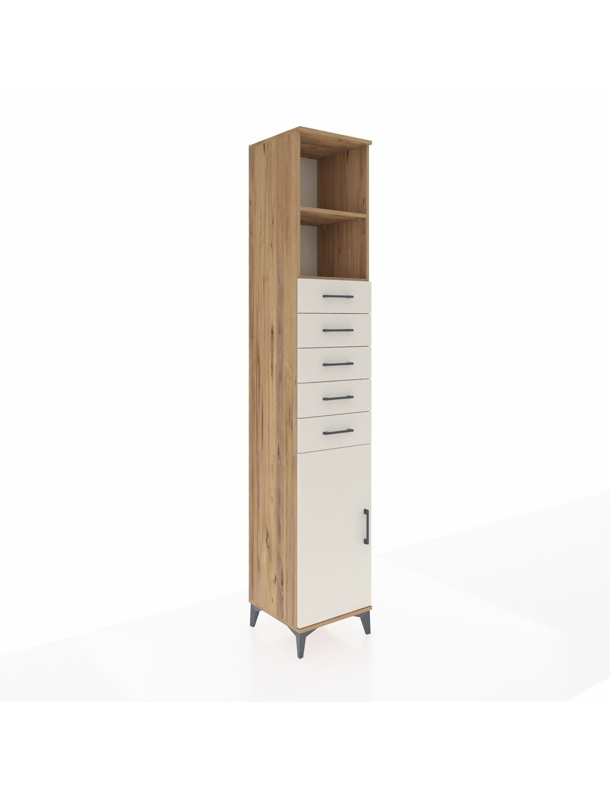 Hyperion Dolap 3 Raflı 5 Çekmeceli Tek Kapaklı 44x44x243 Çam-Aytaşı