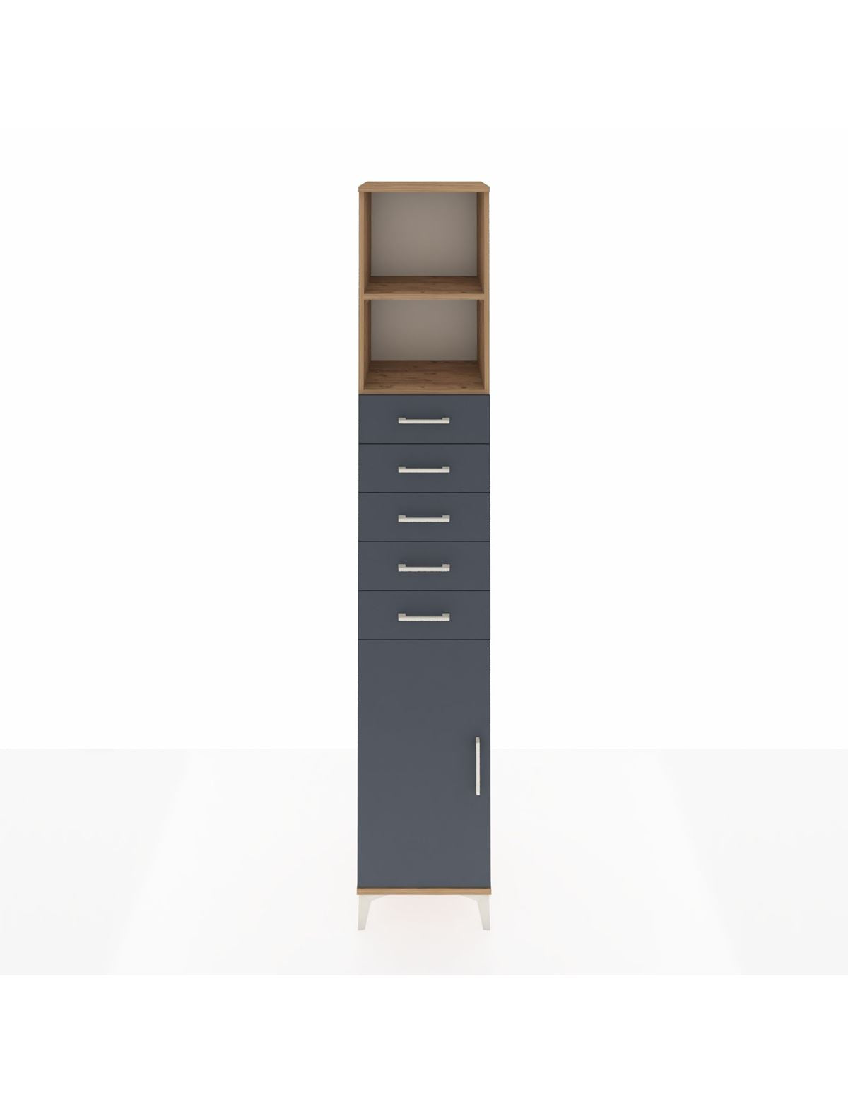 Hyperion Dolap 3 Raflı 5 Çekmeceli Tek Kapaklı 44x44x243 Çam-Antrasit