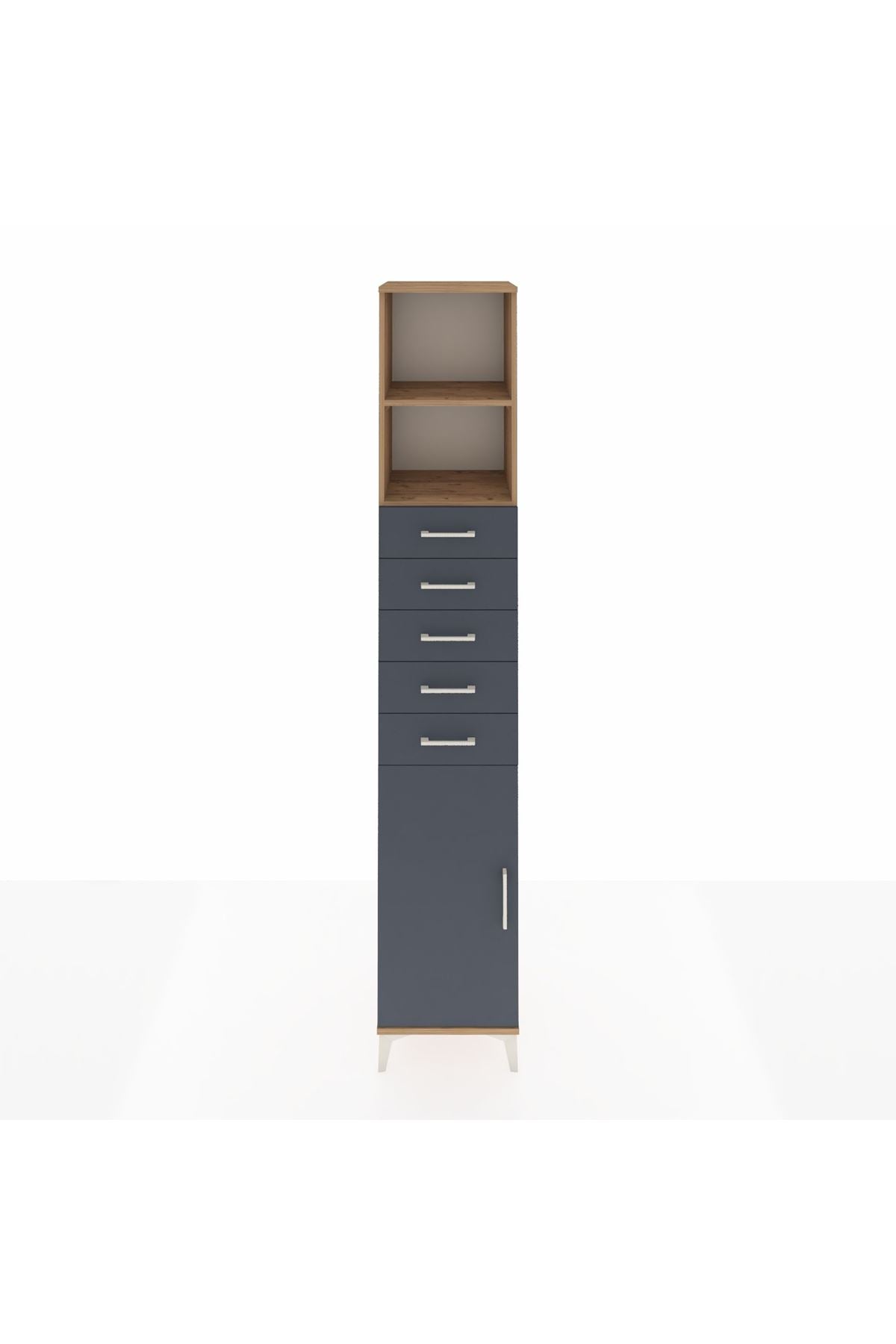 Hyperion Dolap 3 Raflı 5 Çekmeceli Tek Kapaklı 44x44x243 Çam-Antrasit