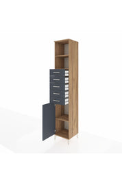 Hyperion Dolap 3 Raflı 5 Çekmeceli Tek Kapaklı 44x44x243 Çam-Antrasit