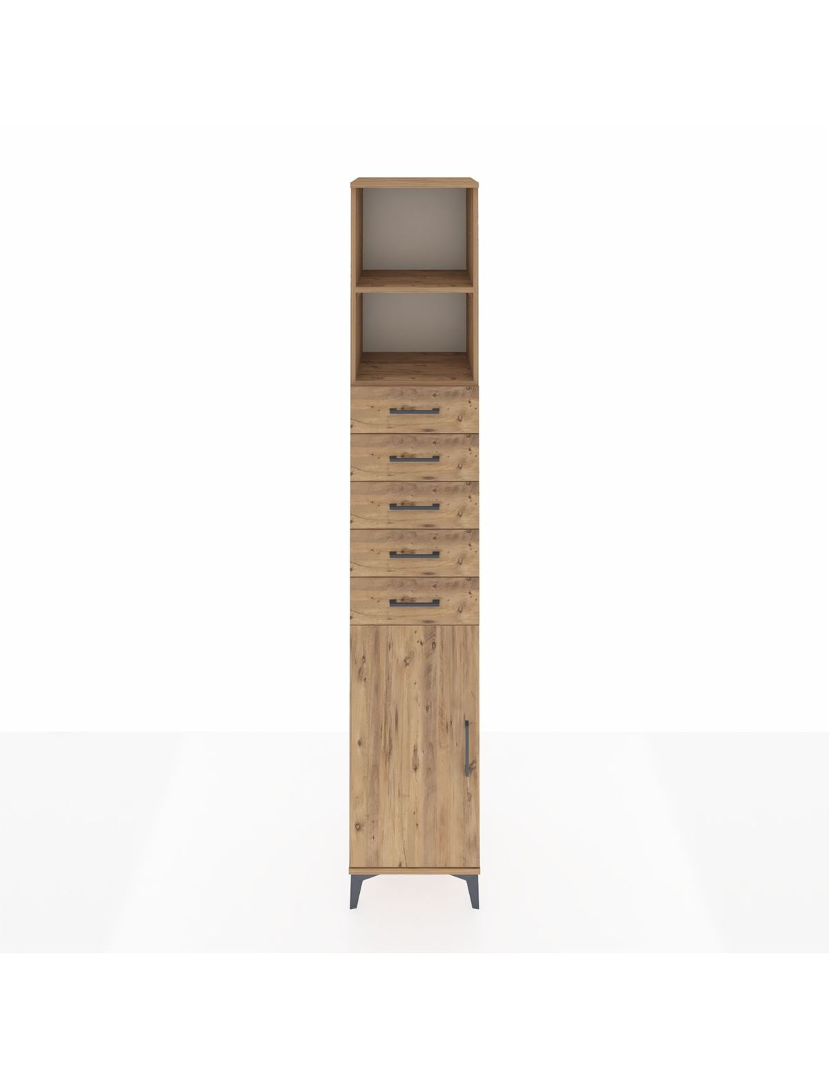 Hyperion Dolap 3 Raflı 5 Çekmeceli Tek Kapaklı 44x44x243 Çam-Çam