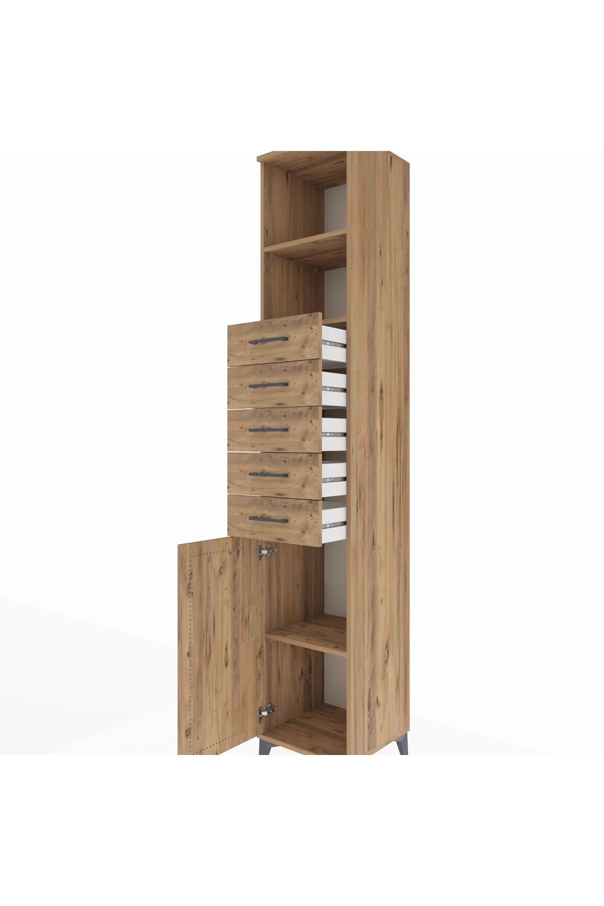 Hyperion Dolap 3 Raflı 5 Çekmeceli Tek Kapaklı 44x44x243 Çam-Çam