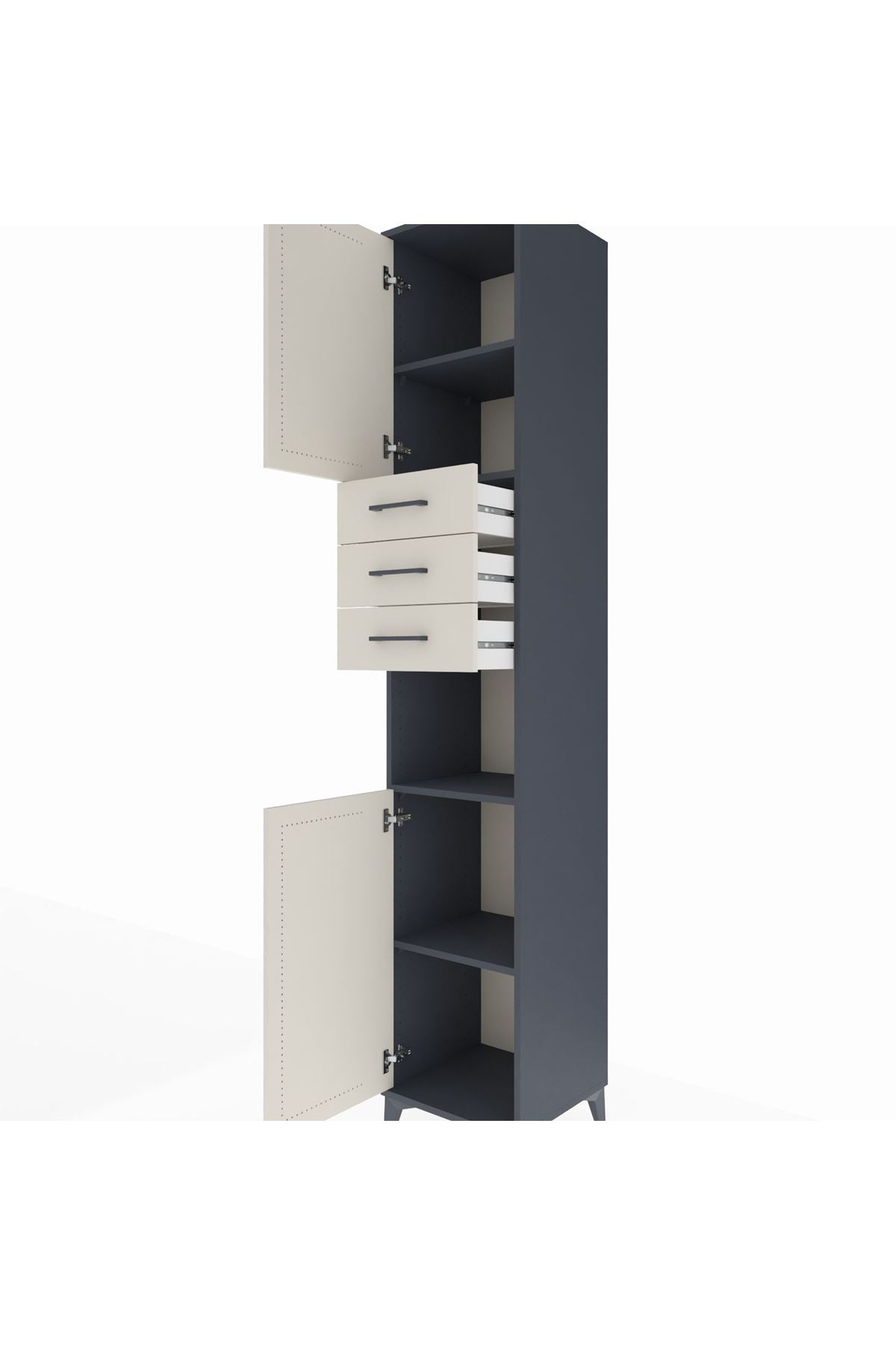 Hyperion Dolap 4 Raflı 3 Çekmeceli 2 Kapaklı 44x44x243 Antrasit-Aytaşı