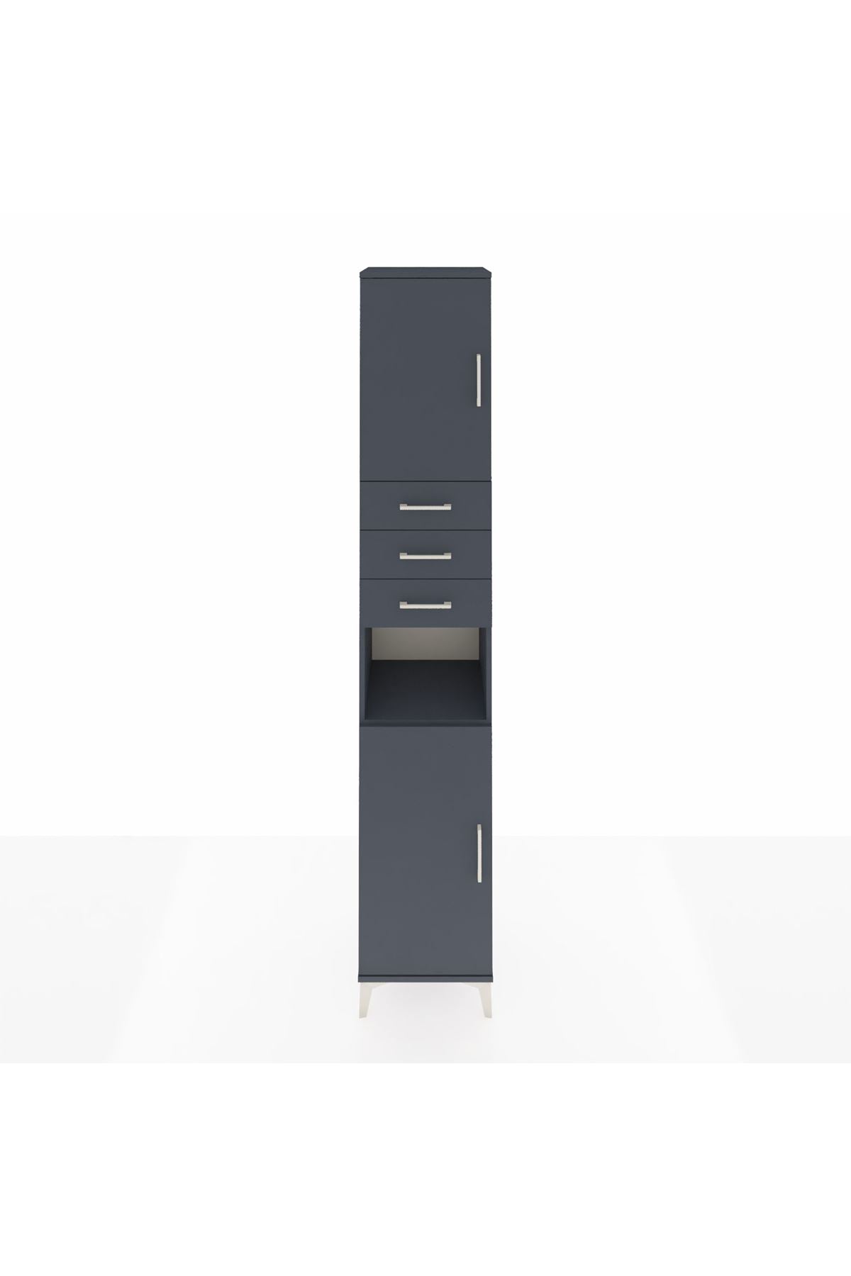 Hyperion Dolap 4 Raflı 3 Çekmeceli 2 Kapaklı 44x44x243 Antrasit-Antrasit