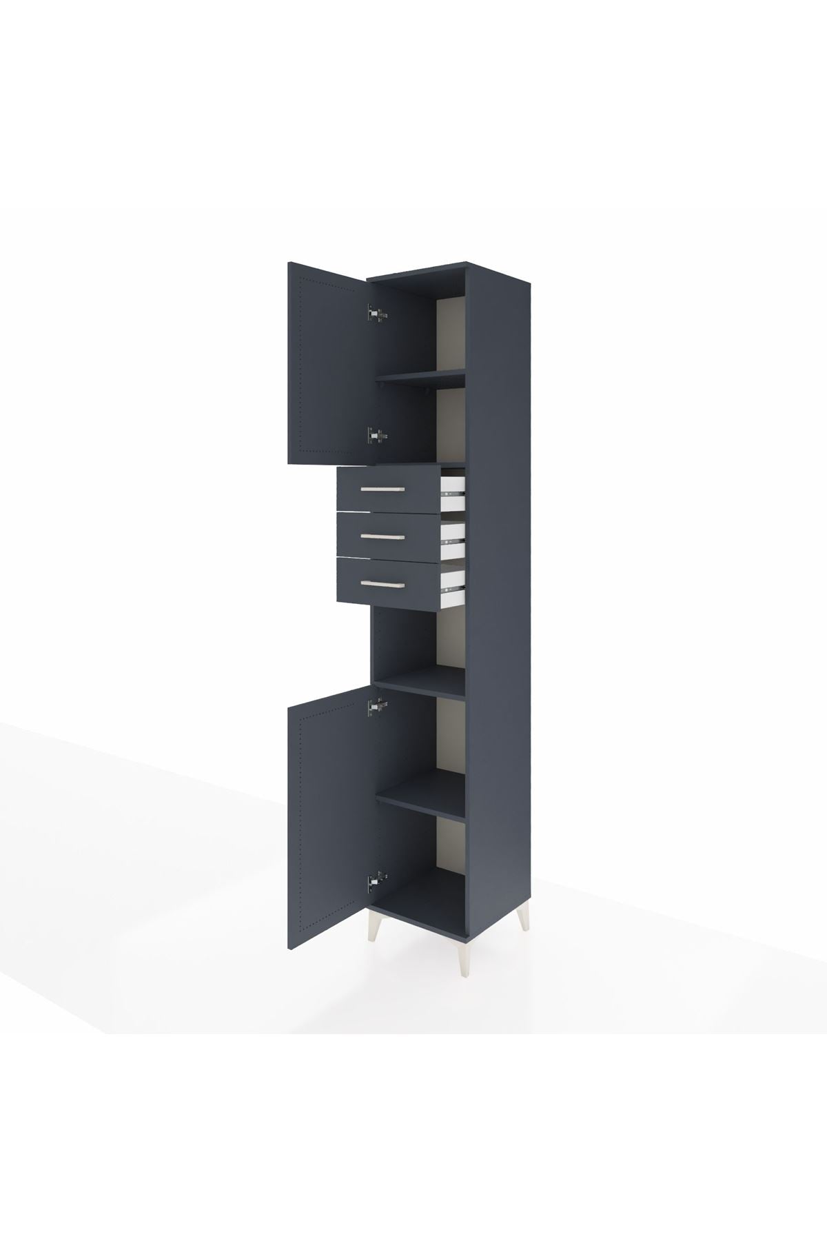 Hyperion Dolap 4 Raflı 3 Çekmeceli 2 Kapaklı 44x44x243 Antrasit-Antrasit