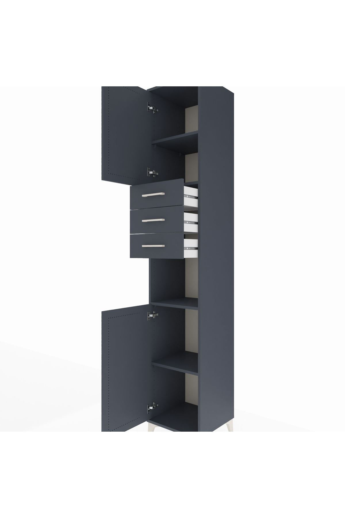 Hyperion Dolap 4 Raflı 3 Çekmeceli 2 Kapaklı 44x44x243 Antrasit-Antrasit