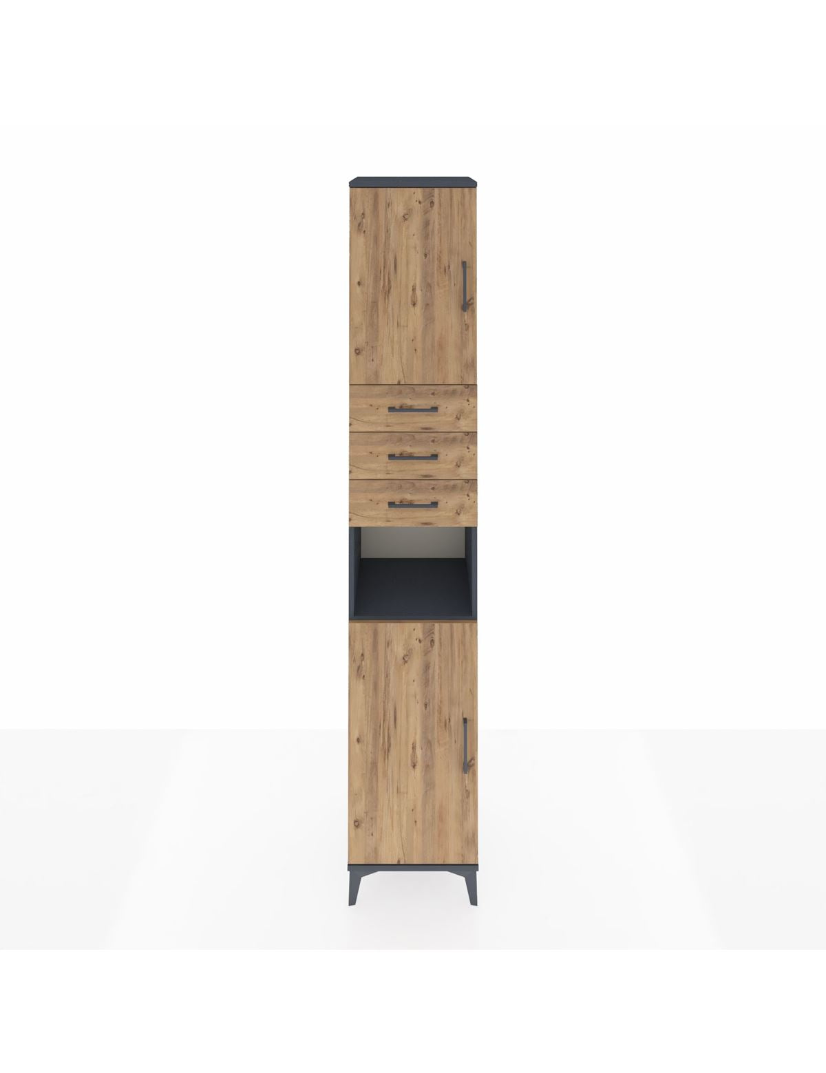 Hyperion Dolap 4 Raflı 3 Çekmeceli 2 Kapaklı 44x44x243 Antrasit-Çam