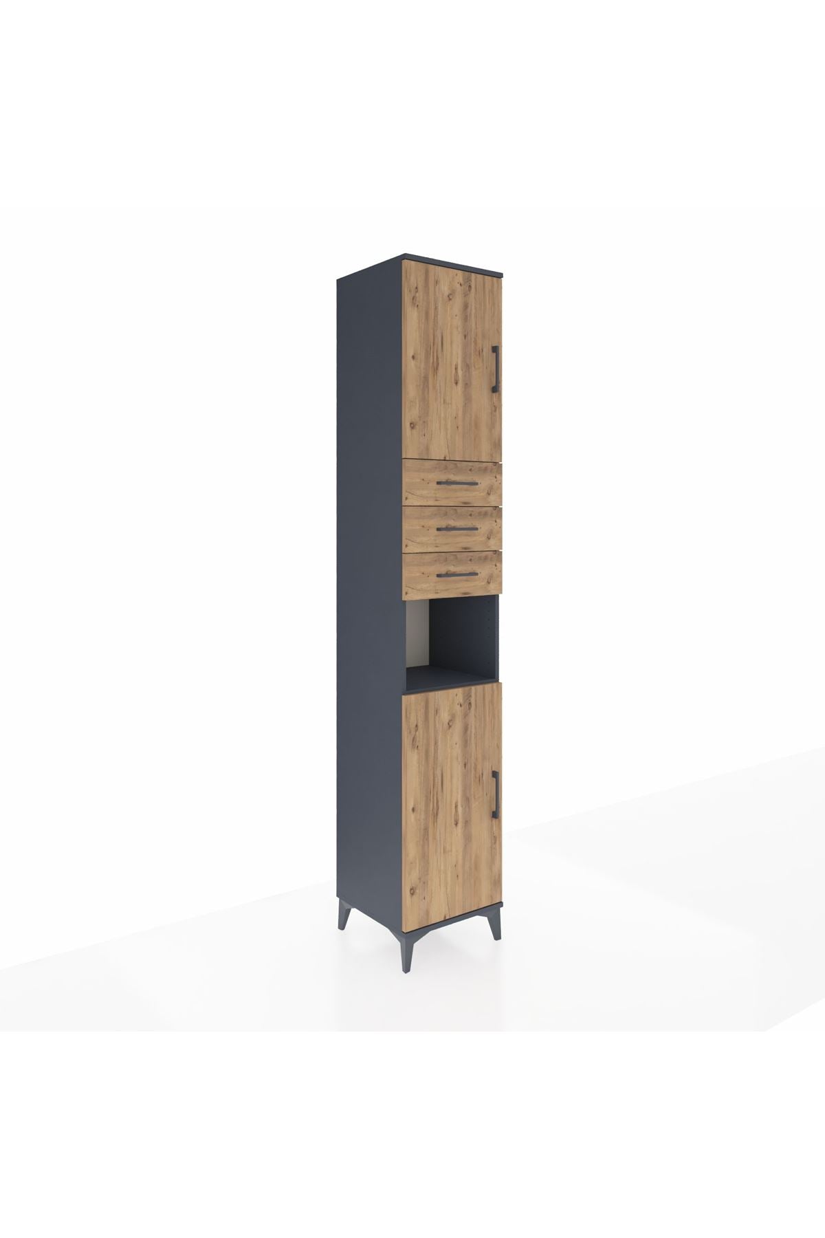 Hyperion Dolap 4 Raflı 3 Çekmeceli 2 Kapaklı 44x44x243 Antrasit-Çam