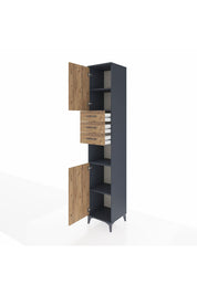 Hyperion Dolap 4 Raflı 3 Çekmeceli 2 Kapaklı 44x44x243 Antrasit-Çam