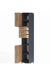 Hyperion Dolap 4 Raflı 3 Çekmeceli 2 Kapaklı 44x44x243 Antrasit-Çam