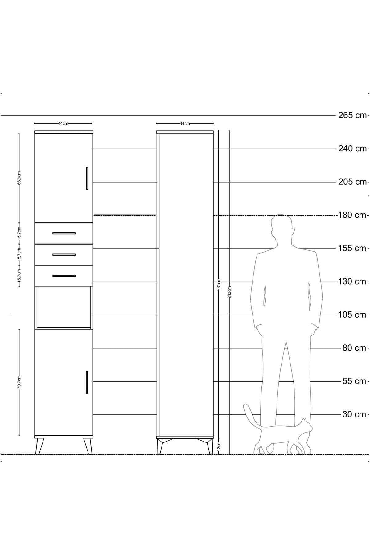 Hyperion Dolap 4 Raflı 3 Çekmeceli 2 Kapaklı 44x44x243 Antrasit-Çam