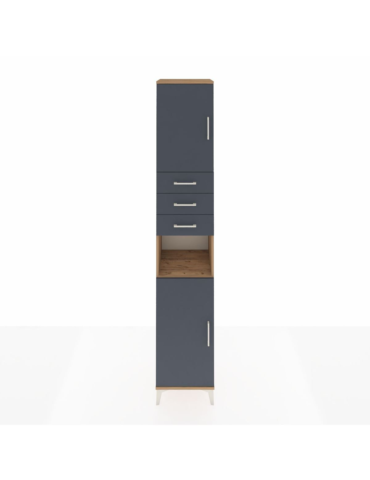 Hyperion Dolap 4 Raflı 3 Çekmeceli 2 Kapaklı 44x44x243 Çam-Antrasit