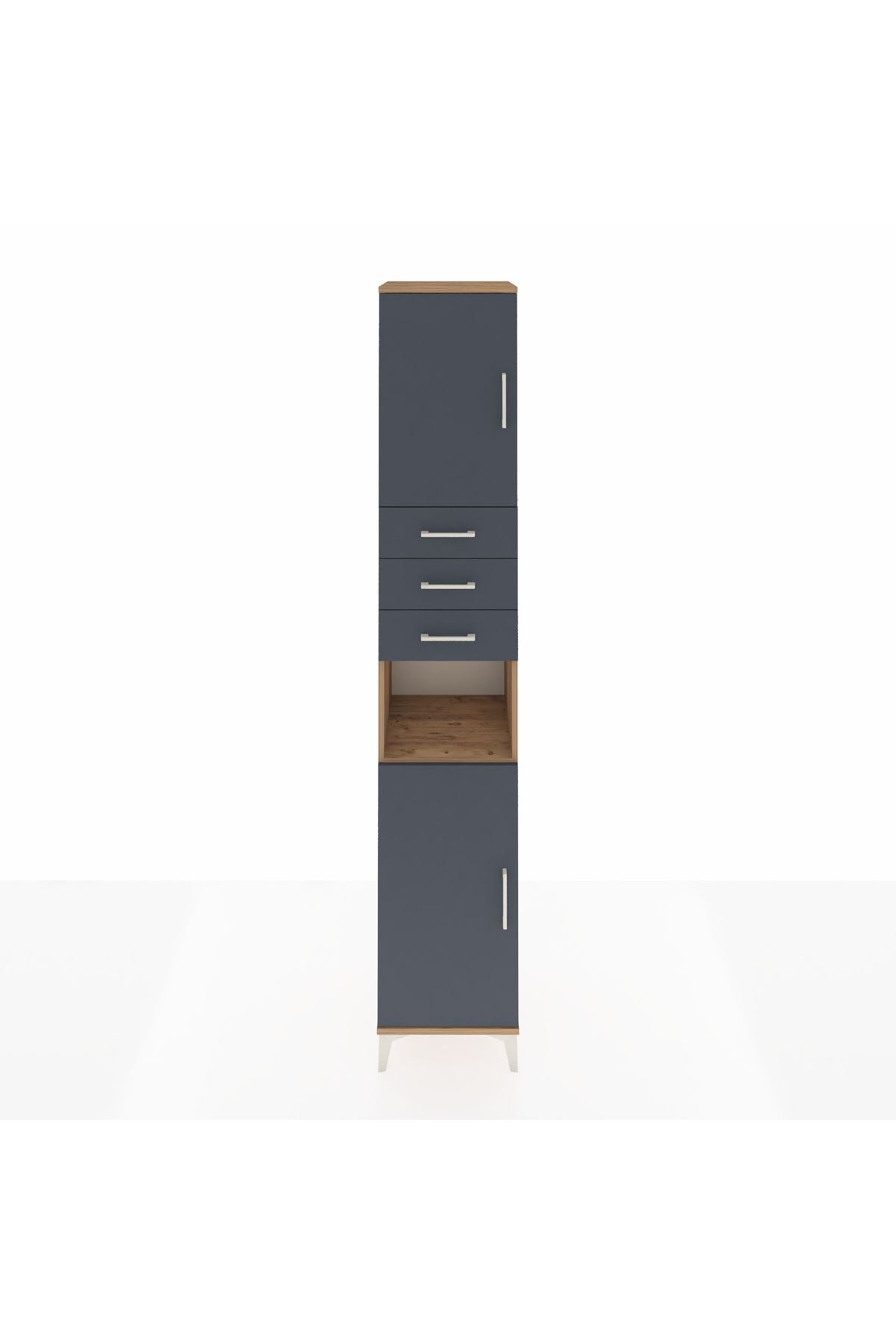 Hyperion Dolap 4 Raflı 3 Çekmeceli 2 Kapaklı 44x44x243 Çam-Antrasit