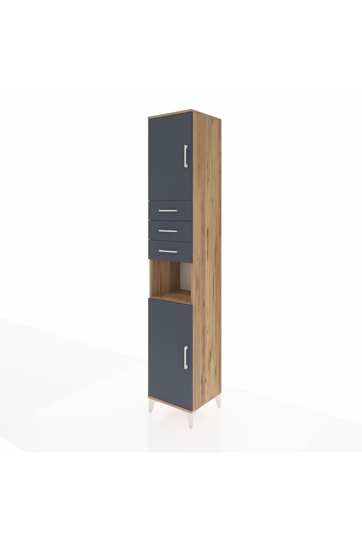 Hyperion Dolap 4 Raflı 3 Çekmeceli 2 Kapaklı 44x44x243 Çam-Antrasit