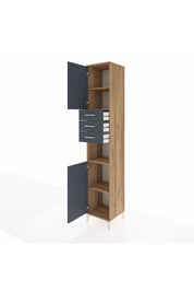 Hyperion Dolap 4 Raflı 3 Çekmeceli 2 Kapaklı 44x44x243 Çam-Antrasit