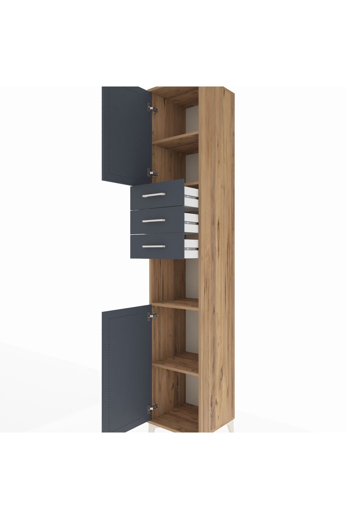 Hyperion Dolap 4 Raflı 3 Çekmeceli 2 Kapaklı 44x44x243 Çam-Antrasit