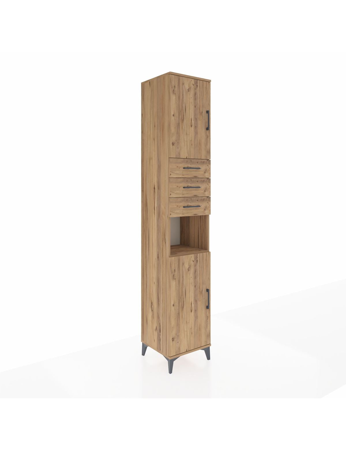 Hyperion Dolap 4 Raflı 3 Çekmeceli 2 Kapaklı 44x44x243 Çam-Çam