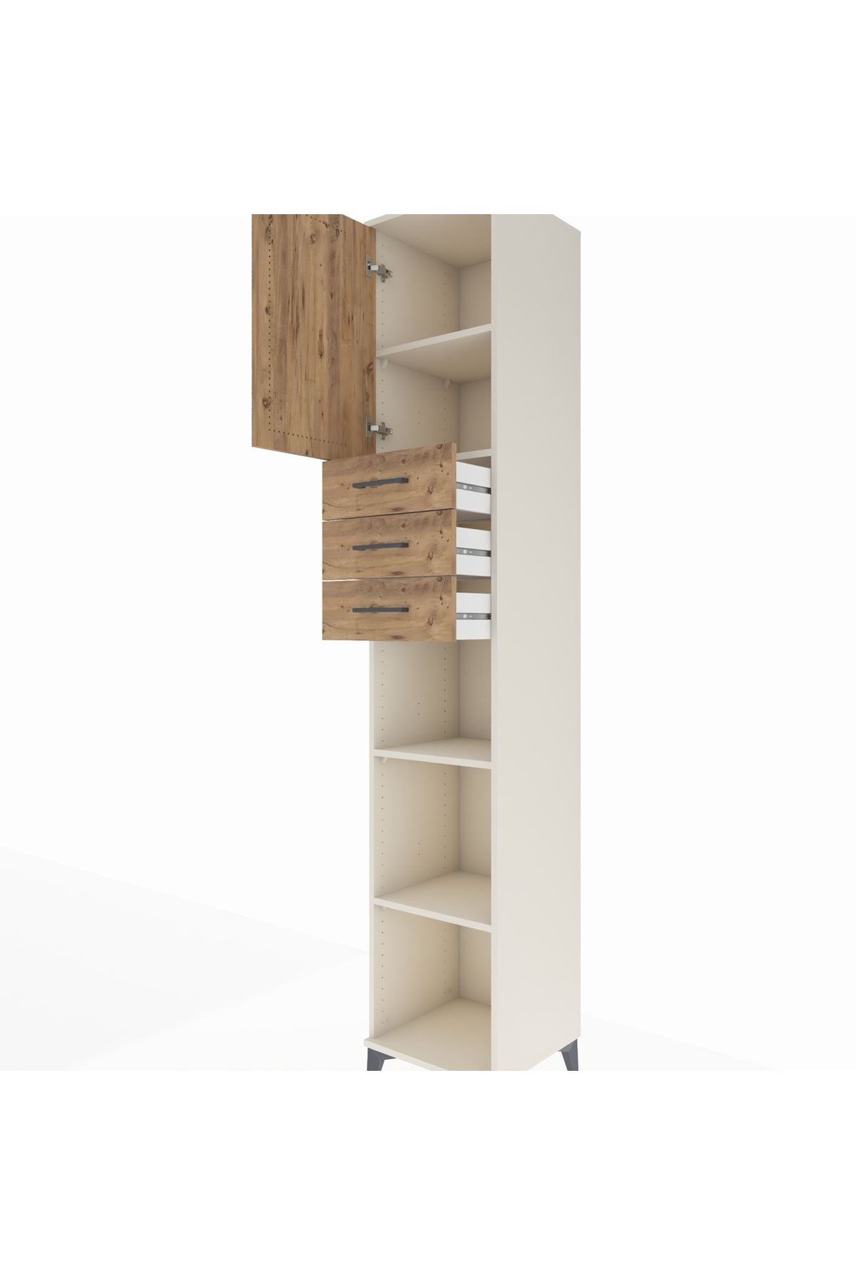 Hyperion Dolap 4 Raflı 3 Çekmeceli Tek Kapaklı 44x44x243 Aytaşı-Çam