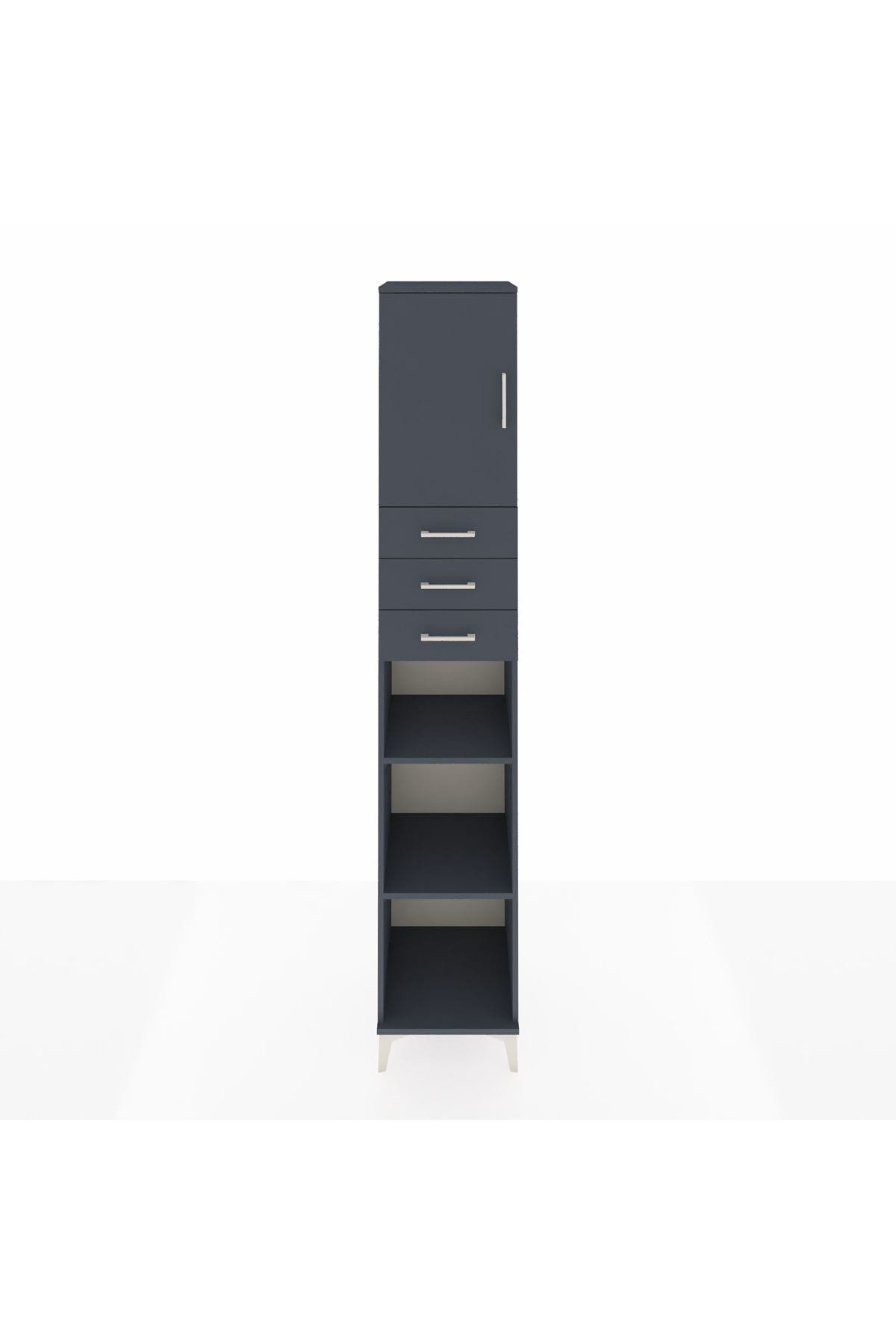 Hyperion Dolap 4 Raflı 3 Çekmeceli Tek Kapaklı 44x44x243 Antrasit-Antrasit