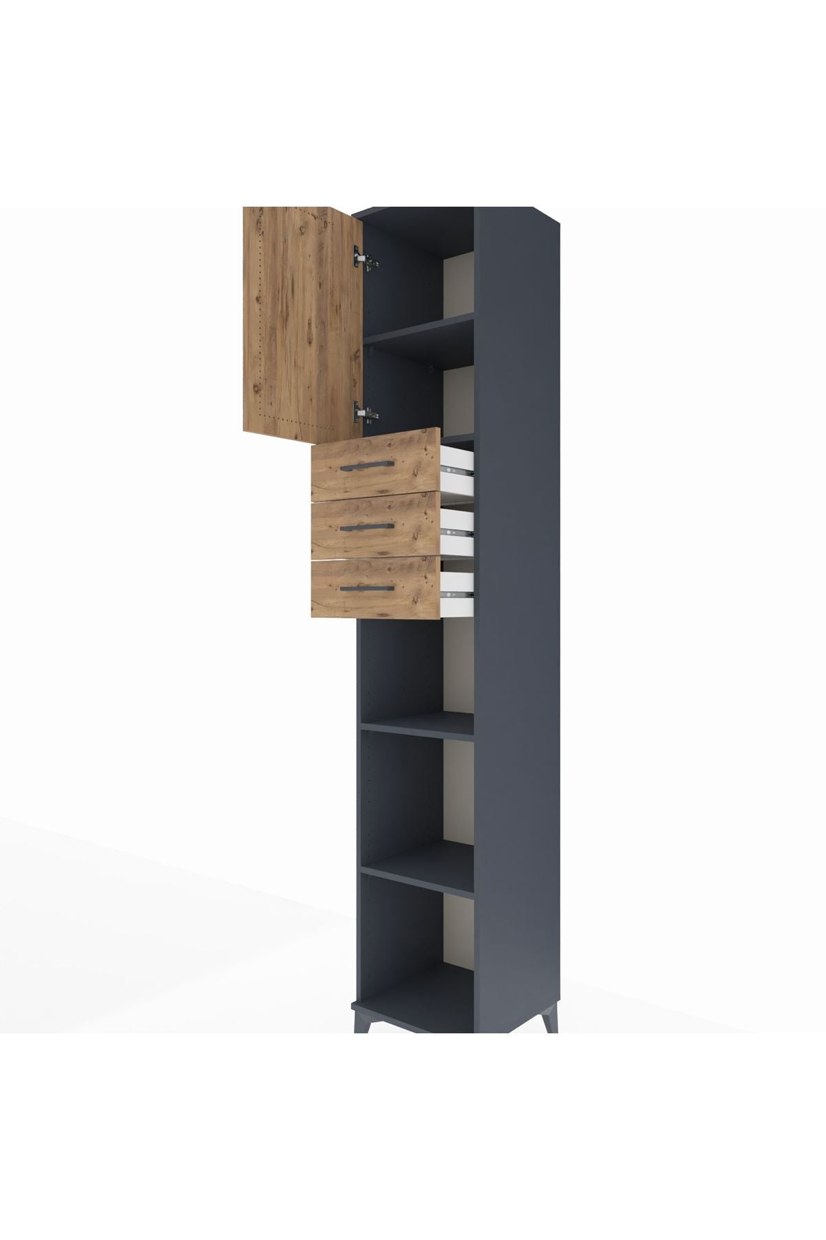 Hyperion Dolap 4 Raflı 3 Çekmeceli Tek Kapaklı 44x44x243 Antrasit-Çam