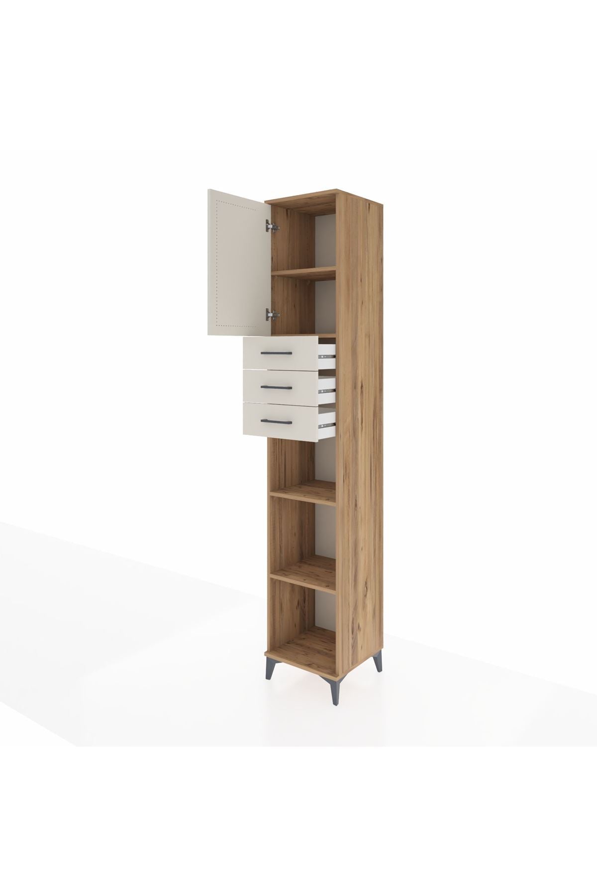 Hyperion Dolap 4 Raflı 3 Çekmeceli Tek Kapaklı 44x44x243 Çam-Aytaşı