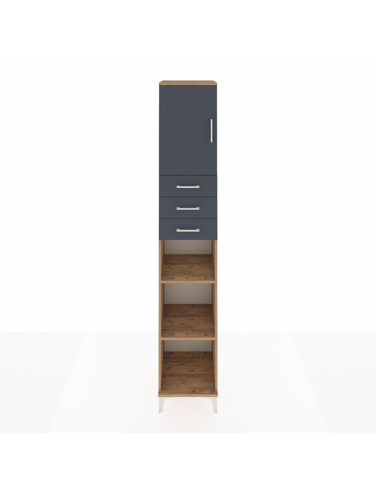 Hyperion Dolap 4 Raflı 3 Çekmeceli Tek Kapaklı 44x44x243 Çam-Antrasit