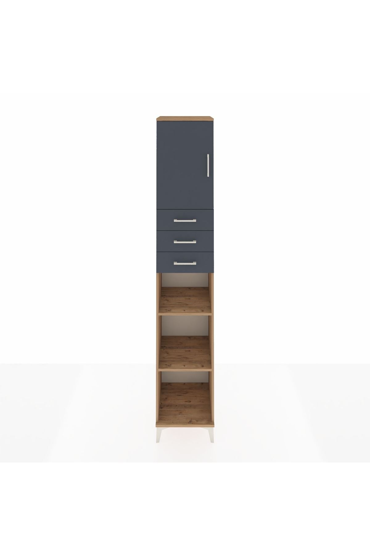 Hyperion Dolap 4 Raflı 3 Çekmeceli Tek Kapaklı 44x44x243 Çam-Antrasit