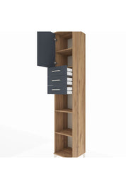 Hyperion Dolap 4 Raflı 3 Çekmeceli Tek Kapaklı 44x44x243 Çam-Antrasit