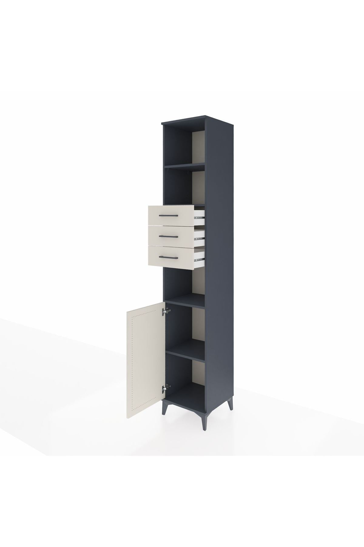 Hyperion Dolap 4 Raflı 3 Çekmeceli Tek Kapaklı 44x44x243 Antrasit-Aytaşı